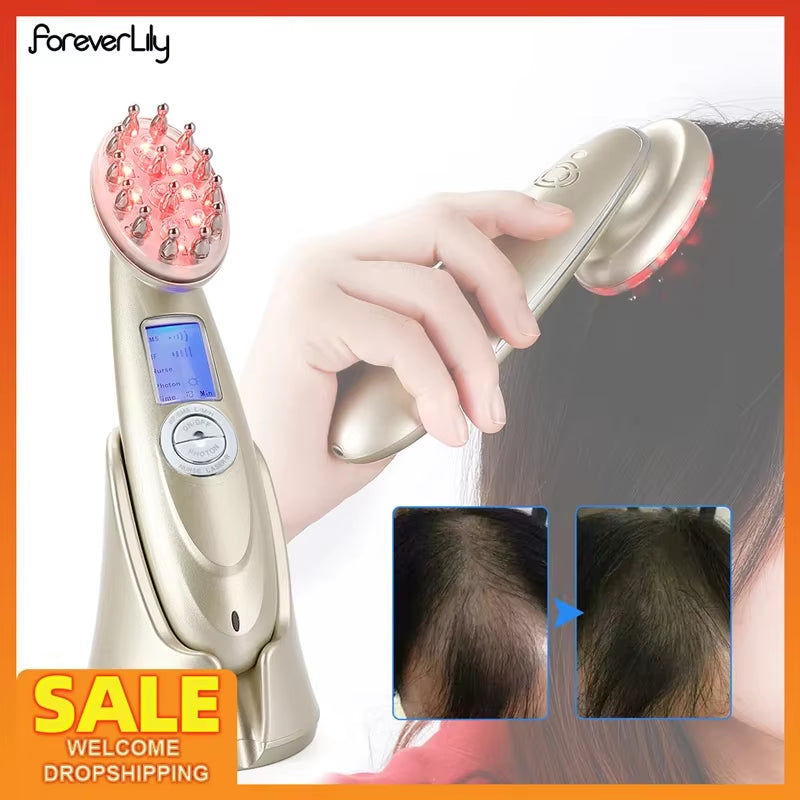 Electric Laser Hair Growth Comb anti Hair Loss Therapy Comb Infrared RF EMS Nano LED Red Light Vibration Massage Hair Care Brush