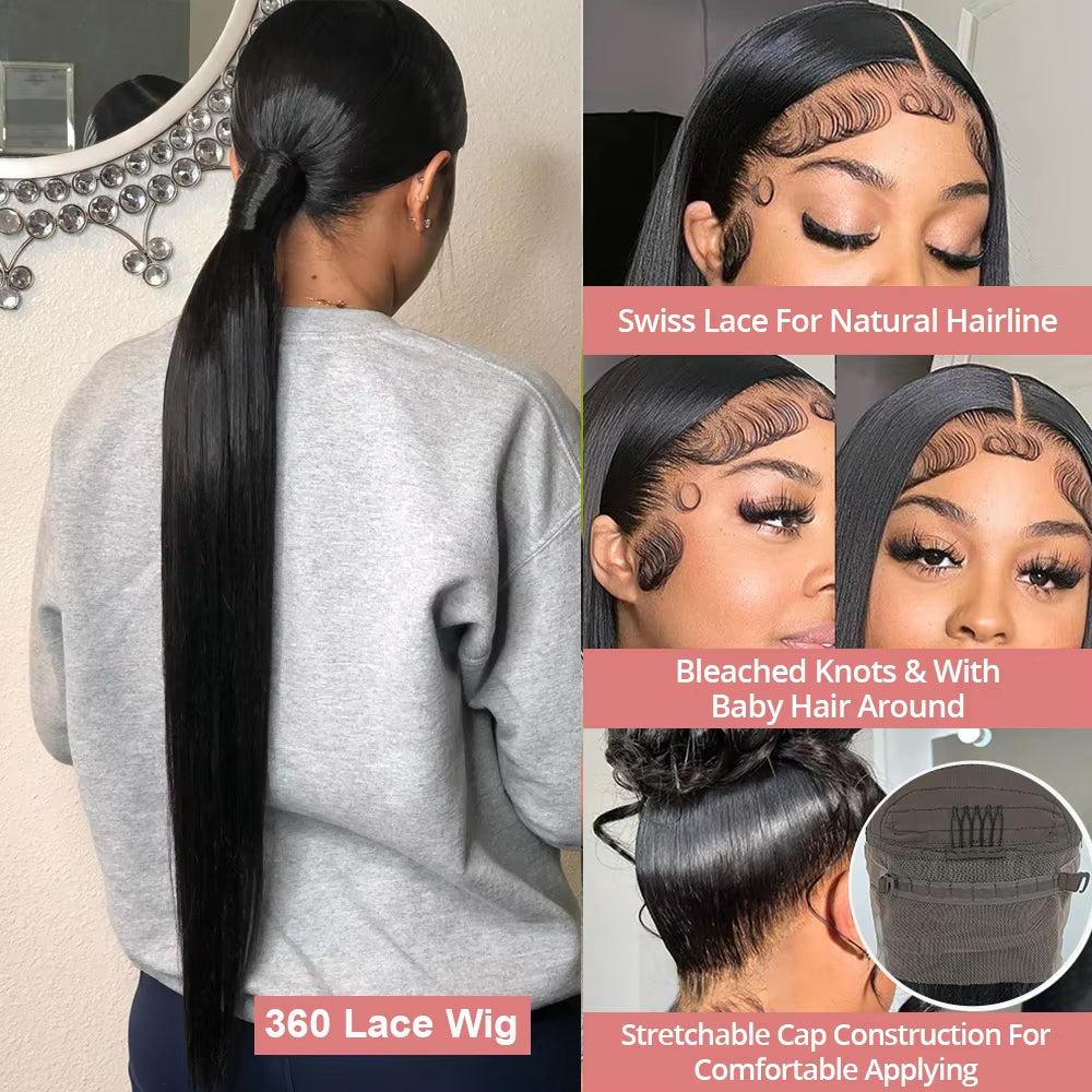 360 Hd Full Bone Straight Lace Frontal Human Hair Wig Real 250% Preplucked Brazilian 13X6 Hd Lace Front Human Hair Wig for Women