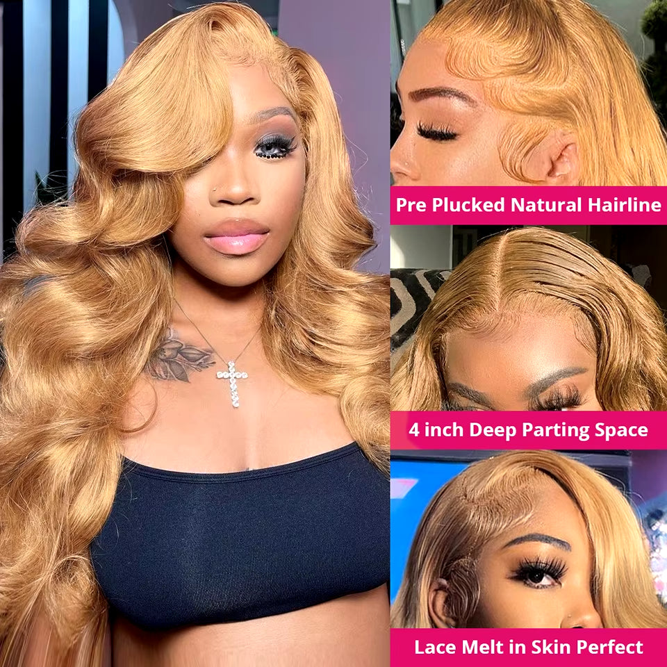 #27 Honey Blonde Lace Front Human Hair Wigs Colored Human Hair Wigs for Women 13X6 HD Body Wave Human Hair Lace Frontal Wigs