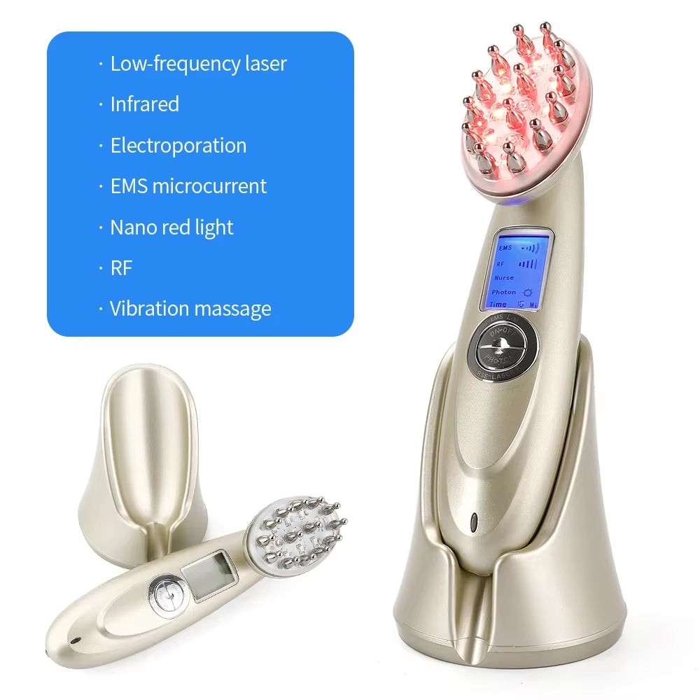 Electric Laser Hair Growth Comb anti Hair Loss Therapy Comb Infrared RF EMS Nano LED Red Light Vibration Massage Hair Care Brush