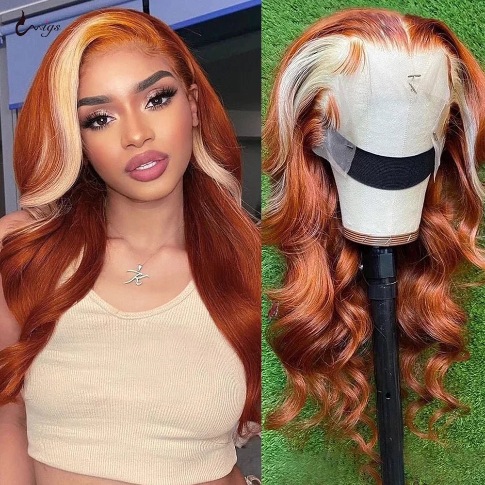 13X4 Colored Human Hair Wigs Orange Ginger Lace Front Wig 613 Blonde Body Wave Lace Front Wig Transparent Lace Frontal Wig