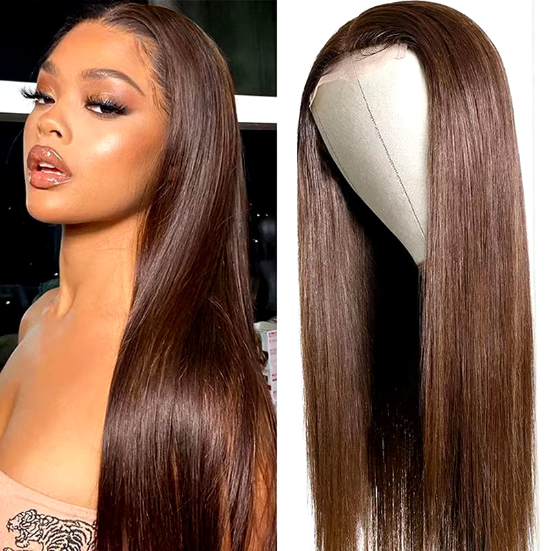 Chocolate Brown Straight Lace Front Human Hair Wigs for Women 13X4 Lace Frontal Wig #4 Brown Colored 4X4 Lace Closure Wig 180%