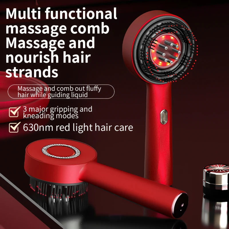 Red Light Scalp Massage Comb 3 Modes Electric Hair Growth Massage Brush Scalp Oil Liquid Applicator Anti-Hair Loss Head Massager