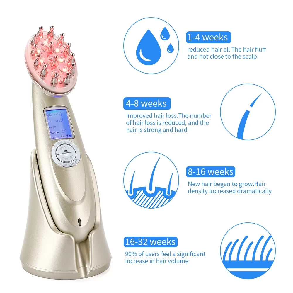 Electric Laser Hair Growth Comb anti Hair Loss Therapy Comb Infrared RF EMS Nano LED Red Light Vibration Massage Hair Care Brush