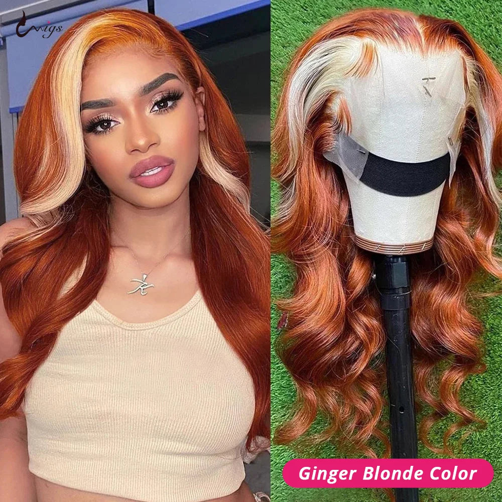 13X4 Colored Human Hair Wigs Orange Ginger Lace Front Wig 613 Blonde Body Wave Lace Front Wig Transparent Lace Frontal Wig