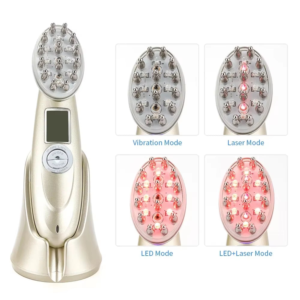 Electric Laser Hair Growth Comb anti Hair Loss Therapy Comb Infrared RF EMS Nano LED Red Light Vibration Massage Hair Care Brush